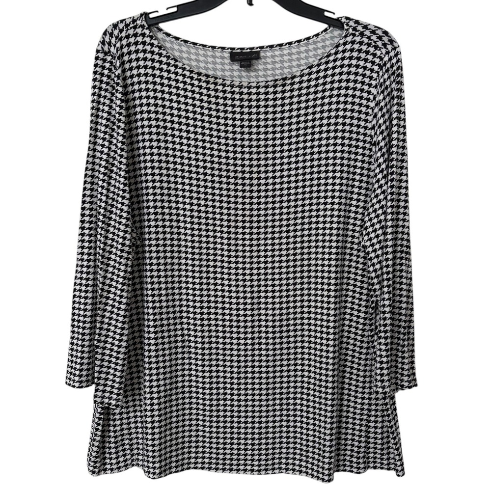 J. Jill Womens XL Top Black White Houndstooth Office Mod Preppy Casual Travel